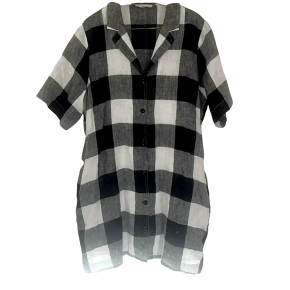 Everlane The Linen Shirt Dress Button Front Checkered Black White Knee Length XL - Picture 11 of 12